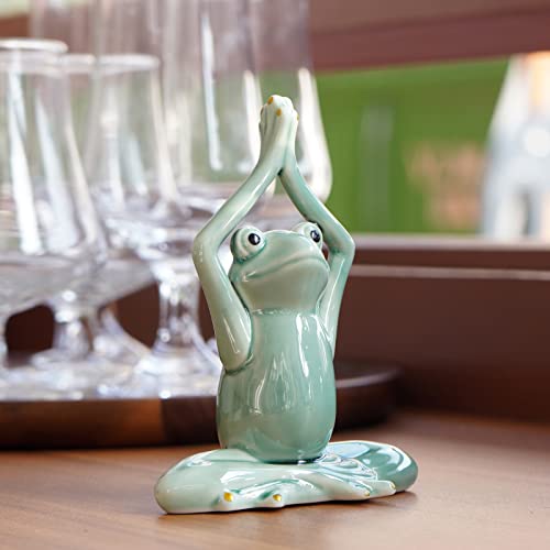 OwMell Ceramic Zen Frog Decor, Yoga Pose Meditation Frog Staute Figurine - style: Namaste