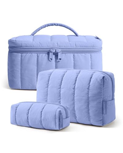 BAGSMART Travel Makeup Bag Set, 3 Pc Puffy Cosmetic Pouch, Lavender Purple - color: Lavender Purple