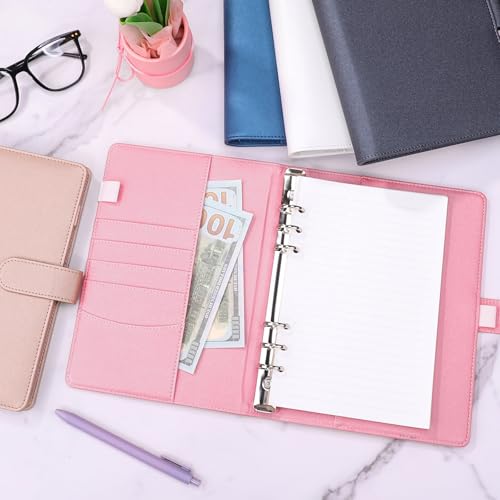 Antner A5 Notebook Binder 6 Ring Refillable Planner Cover for A5 Planner Inserts, PU Leather Loose Leaf Personal Organizer Aesthetic Photocard Holder Budget Binder with Magnetic Buckle, Glitter Pink - color: Glitter Pink