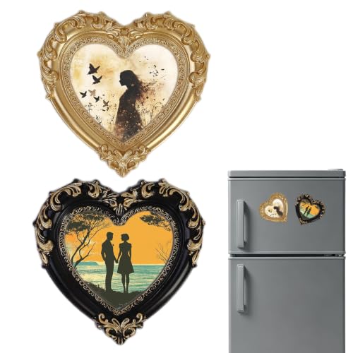 Vintage Heart Magnetic Photo Frame, 2 Pack DIY Picture Holder - color: Heart Shape