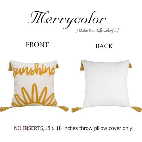 Merrycolor Boho Tufted Decorative Throw Pillow Covers 18x18 with Tassels Sunshine Bohemian Pillow Covers Cushion Covers for Couch Sofa Bedroom Living Room Yellow Beige 1PC - color: Style J, size: 18" x 18" (Pack of 1)