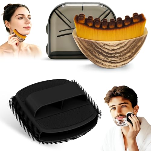 Silicone Face Scrubber & Lymphatic Contour Face Brush Set, Soft Facial Brush with Unique Side-Bristle for Gentle Exfoliating & Deep Cleansing, Lymphatic Drainage Massager for Sculpting(Black) - color: Black Set