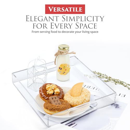 Acrylic Tray 10x10 with Cut Handles - Spill Proof Decorative Tray is an Ideal Countertop Organizer for Living Rooms, Ottoman Coffee Tables, Offices, Kitchens & Serving Guests - color: Transparent, size: 10" x 10" x 2"
