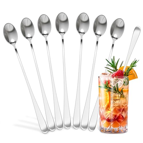 Iced Tea Spoons Long Handle, Set of 8, 9 In, Stainless Steel, Classic Style - color: 8 Pcs Silver Long Handle Spoons Set