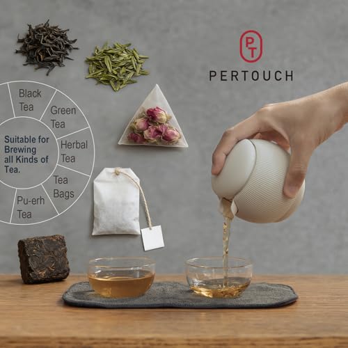 All-in-One Portable Travel Tea Kit, Ceramic Teapot with Removable Infuser, 2 High Borosilicate Glass Tea Cups, Non-Slip Silicone Sleeve & PU Leather Carry Pouch for Camping, Hiking, Office - color: Elephant Gray