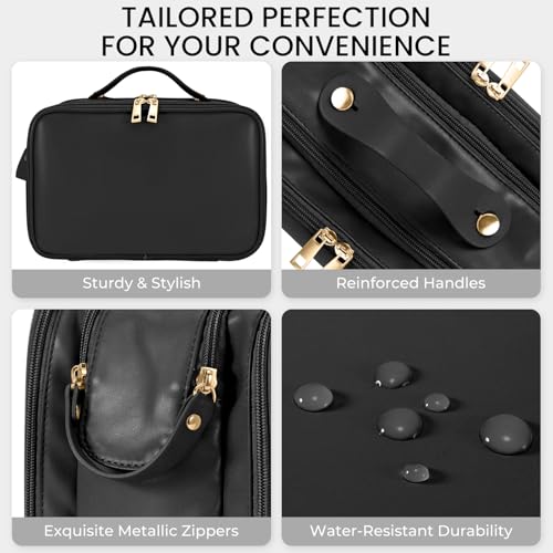 HauteHues Travel Makeup Bag Women's Large Capacity Cosmetic Organize Black - color: Black