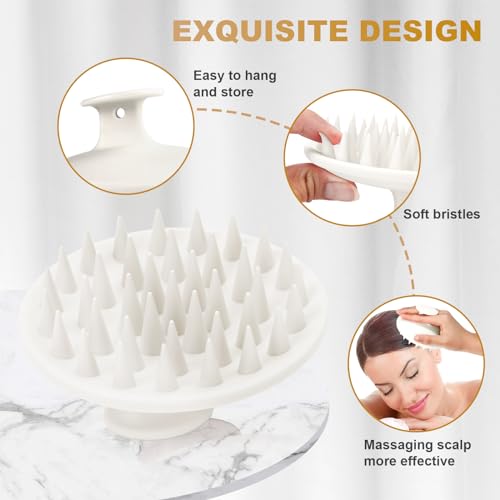 Meartchy Silicone Scalp Massager Shampoo Brush, Scalp Brush for Hair Growth & Dandruff Removal, Hair Scrubber Scalp Stimulator Exfoliator Brush with Soft Bristles for Wet Dry Scalp Care (White) - color: White