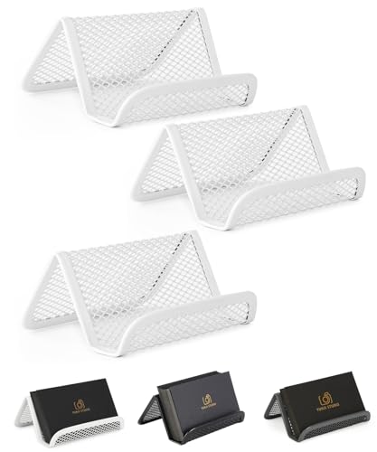 Mr. Pen- Metal Mesh Business Card Holders, 3 Pack, White - color: White