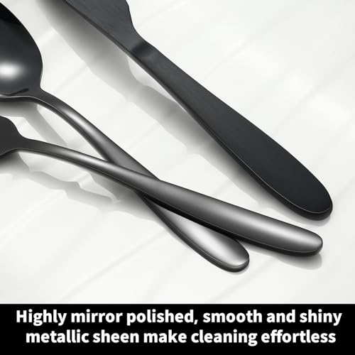 24PCS Forks and Spoons, Stainless Steel Black Spoons and Forks Set for 12 - color: Black