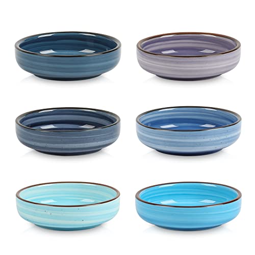 Selamica Ceramic 2.5 OZ Soy Sauce Dish Dipping Bowls Set of 6, 3.3 Inch Small Side Dish Pinch Bowls, Mini Bowls for Condiment, Ketchup, BBQ, Sushi, Gradient Blue - color: Gradient Blue, size: 3.3 Inch, Set of 6