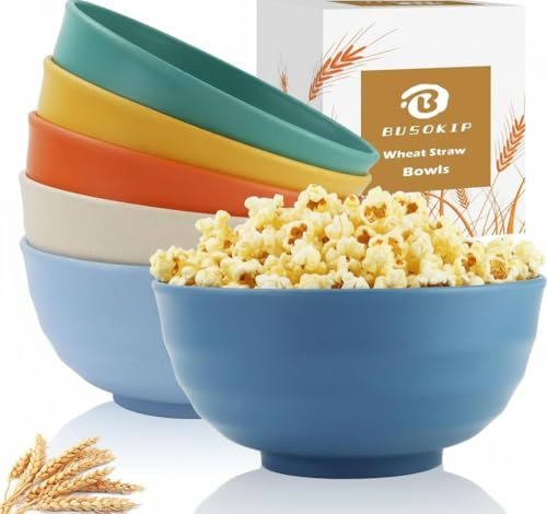 Large Salad Bowls Set of 6, Wheat Straw Bowls 60oz (Multi) - color: Multicolor, size: 60 Oz