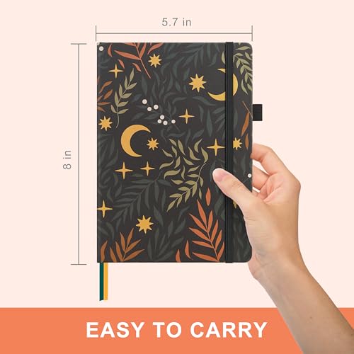 &And Per Se Dotted Journal Notebook, A5 Hardcover Aesthetic Dotted Notebook – 160 Pages 100gsm Thick Dot Grid Paper, 3 Sticker Sheets – Gift-Ready Journaling Kit for Women (Lunar Leaf) - color: e.Lunar Leaf, style: Dotted with Pattern