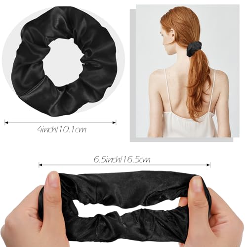 Hoteam 200 Pcs Satin Hair Scrunchies Bulk Ponytail Holders, Black - color: Black