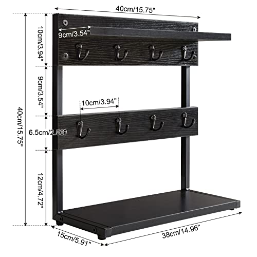 IBUYKE Countertop Mug Tree,Coffee Mug Cup Holder,Black TBJ002B - color: Black, size: with shelf(8 Mugs)