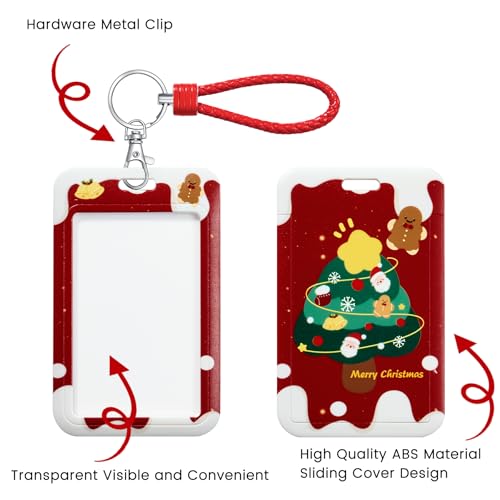 ID Card Badge Holder Key Chain with Metal Keyring, Plastic Slide Open with ID Window for Women Men Girls Students,Christmas Tree - color: Christmas Tree