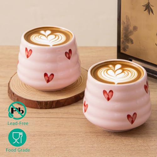 Ceramic Tea Cup Set, 5OZ Espresso Cups, Pink Love, Set of 4 - color: Pink Love