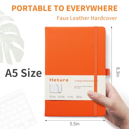 Heture Hardcover Notebooks, A5 Lined Journals Notebook for Writing 160 Pages, 8.2 x 5.5 inch, Classic Ruled Notebooks for College/Work/Travel (Orange, 1 Pack) - color: Orange, size: 1 Pack