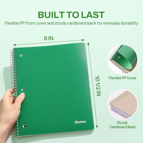 SUNEE Spiral Notebook, 1-Subject, Graph Ruled Paper, 8" x 10-1/2", 100 Sheets per Notebook, 3-Hole Punched Paper, Water Resistant Cover, Spiral Grid Notebooks for Work, Home, School, Dark Green - color: Dark Green