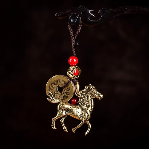 Traditional Feng Shui Good Chinese Lucky Charm Brass Keychain - style: Horse