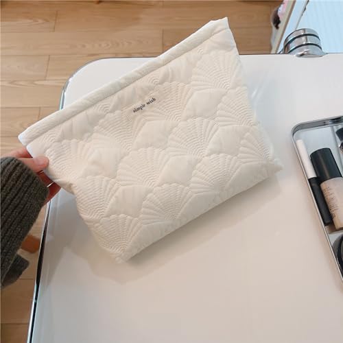 RSRSLEII 2Pcs Quilted Cotton Seashell Makeup bag, Travel Toiletry Bag,White - color: 2Pcs White