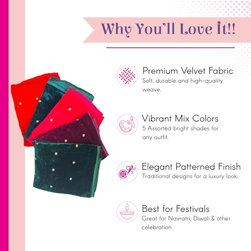 LOVENSPIRE Unstitched Multicolor Velvet Blouse Pieces for Women Saree, Pooja, Housewarming & Indian Return Gifts Pack of 5 - color: Multicolor Velvet, size: Pack of 5