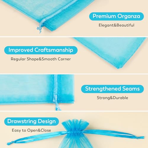 Crweety 50PCS Blue Organza Bags 3x4 Inch, Small Mesh Gift Bags Sheer Pouches for Wedding Baby Shower Party Favors, Small Mesh Bags Drawstring for Candy Sachet Treats Jewelry Halloween Gifts - color: Lake Blue