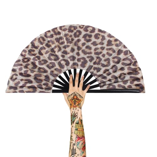 Large Folding Hand Fan for Men/Women, Rave Handheld Fan, Clack Summer Rave Handheld Fan for Disco Party, Beach, Dancing, Gift(Leopard) - color: Leopard