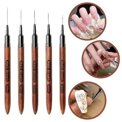 Nail Art Liner Brushes, Natural Color, 5Pcs Wooden - color: Wood