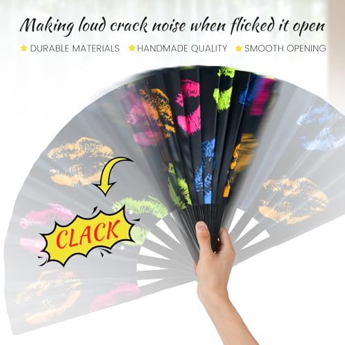 SYNTECSO Folding Hand Fan for Rave, UV Glow Clack Fan - color: Flaming Lips