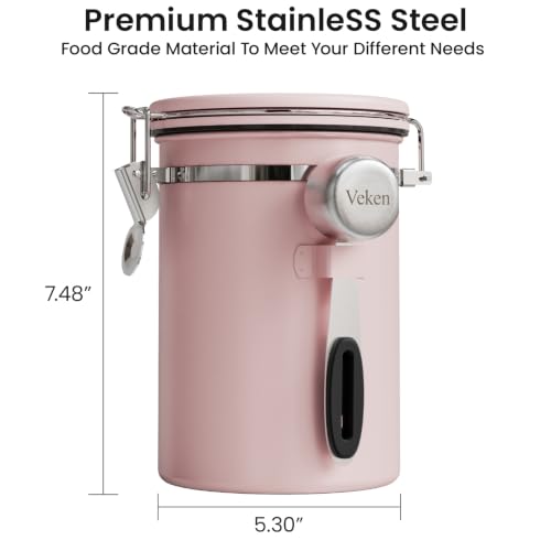 Veken Coffee Canister with Window, Airtight Stainless Steel Container, 22OZ - color: Pink, size: 22 oz