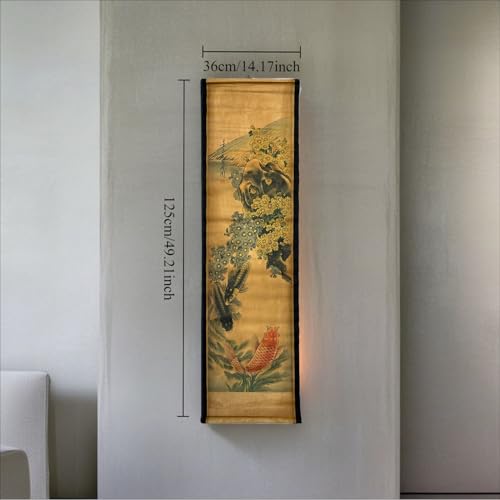 Wall Art Poster Prints Painting Scroll Decor Autumn Chrysanthemum Koi Fish - color: D3
