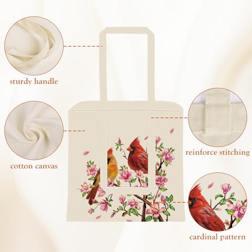 Louise Maelys Cardinal Pair Canvas Tote Bag For Women with Zipper Pocket - style: Cardinal Flower