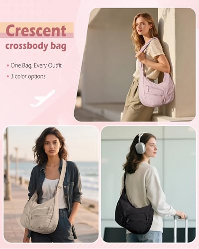 Smasrob Crescent Crossbody Bag with RFID Blocking Pocket and Bottle Holder - color: Black