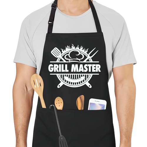 Grill Master Funny Aprons for Men with 2 Pockets, Cooking Apron for Dad, Gag Gifts for Men, Adjustable BBQ Grilling Apron for Husband, Chef Kitchen Gifts for Birthday & Father’s Day - A12 - color: Grill Master 1