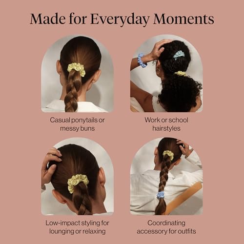 Kitsch Rosette Ruched Satin Scrunchies for Women - Multi-color, 5pcs - color: Pastel Yellow/Blue/Green