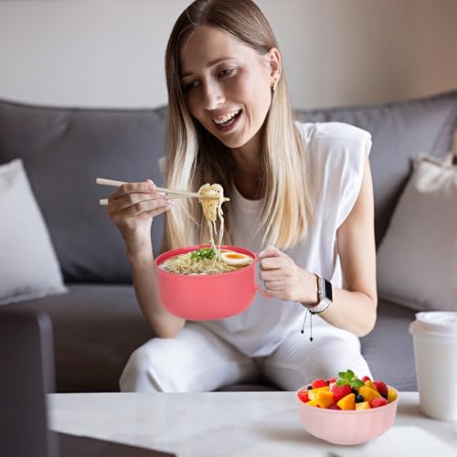 Large Ramen Bowl,40oz Ramen Noodle Bowls Microwavable, Ramen Cooker with strainer, Microwave Pasta Cooker, Gift for College Boys Girls Male Female Dorm Room Essentials Instant Lunch - color: Pink