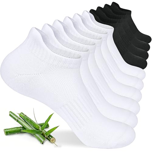 floconssy Ankle Socks for Women, Bamboo Viscose Cushioned Running Socks - color: 2 Black and 3 White, size: 6-9