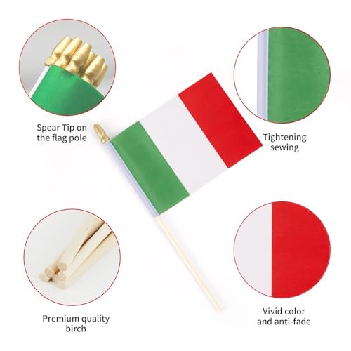25Pack Small Italy Flag Handheld Mini Italian Flag on Stick 5x8 Inch - color: Italy