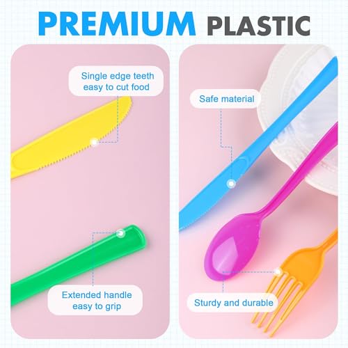 Kochorie 300 Pieces Rainbow Plastic Silverware Disposable Colorful Utensils - color: Rainbow