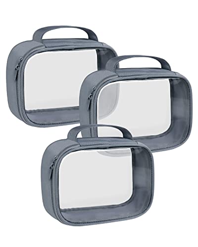 Moyad TSA Approved Toiletry Bag Clear Quart Size Travel Bags Makeup Bag - color: Grey, size: 3 Pack, Handle