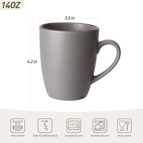famiware Venus Coffee Mugs for 4, 12 oz Mug Set, Dringking Cup with Handle for Coffee, Tea, Cocoa, Milk, Dark Grey (Pack of 2) - color: Dark Gray, size: 4pcs (Pack of 2)