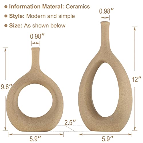 LCCCK Matte Beige Ceramic Vase, Tan Circle Vases with Hole, Neutral Rustic Centerpiece Table Decorations Flower Vase, Minimalist Vase Farmhouse Dinner Decor - color: A