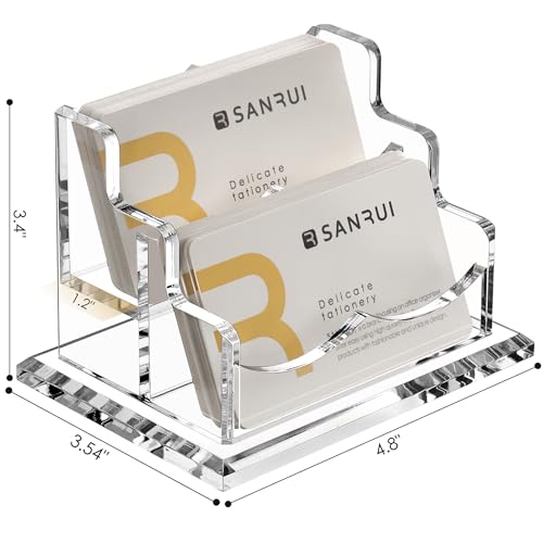 SANRUI Acrylic Business Card Holder, Clear Desk Card Display Stand 2 Slot