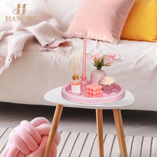 Hanobe Pink Round Decorative Tray with Beaded Edge - color: Pink