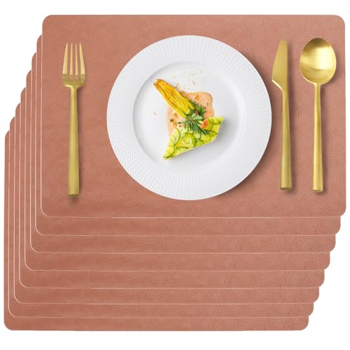 Coral Plastic Placemats Set of 8, Faux Leather Waterproof Table Mats - color: Coral