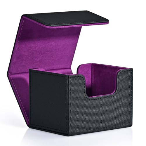 ZLCA MTG Deck Box Holds 120+ Single Sleeved Cards Commander Deck Box - color: Black&Purple, size: A-Horizontal