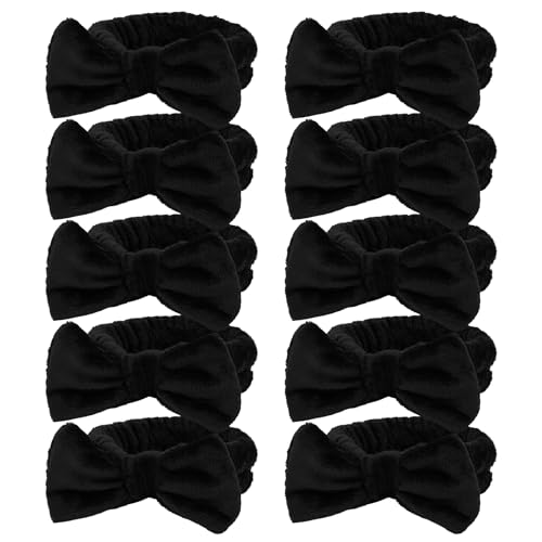 10 Pack Black Soft Spa Headbands Bulk for Women Girls - color: Black