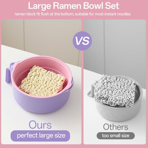 MEACOLIA Large Ramen Bowl Set, Microwave Noodle Pasta Cooker with Lid and Strainer, with Stainless Steel Chopsticks, Spoon, Fork, College Dorm Room Essentials for Girls for Boys (Pink) - color: Pink, size: 50 oz Ramen Bowl (with Travel Utensils)