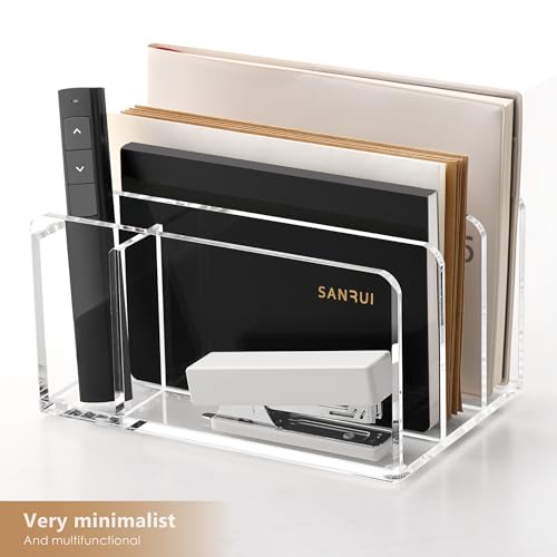 SANRUI Acrylic Mail Sorter Desk Organizer with Pen Holder, 3 Compartments - size: 3 Compartments with Pen Holder