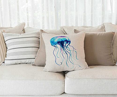 Solekla Decorative Pillow Cover 18 x 18, Jellyfish Watercolor Decor Flower Throw Pillow Covers Linen Cushion Case for Living Room Couch Sofa Patio Outdoor Home Decor - color: Sl211